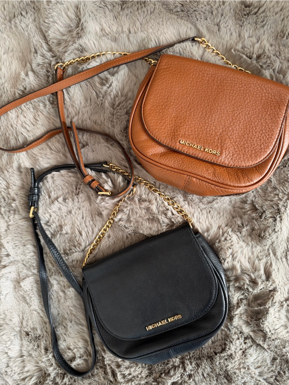 Michael Kors Bedford Black and Brown Pebbled Leather Crossbody Luxury